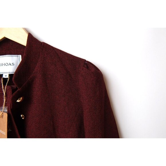Rihoas Solid Retro Blazer Sz M Burgundy Tweed Vintage Career Gold Buttons NEW - Picture 4 of 13